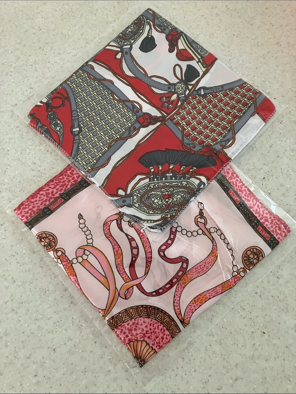 Set of 2 Patterned Silk-Look Scarf NEW IN PACKAGE